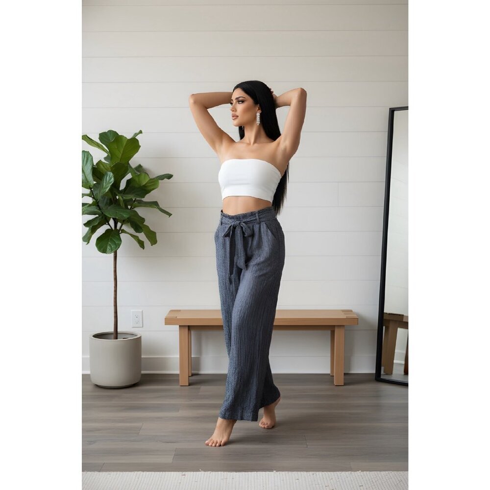 MILLY Wide Ankle Leg Pants High Waist Crinkle